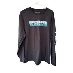 Columbia Shirt Men's L Long Sleeve Graphic Logo Kodiak Forest Outside Black, NWT